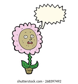 Cartoon-Blume mit Gesicht mit Sprachblase