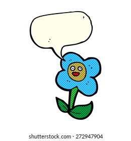 Cartoon-Blume mit Gesicht mit Sprachblase