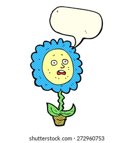 cartoon flower with face with speech bubble