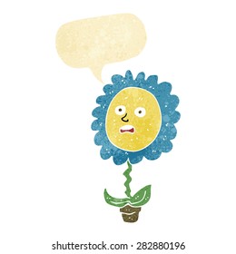 cartoon flower with face with speech bubble