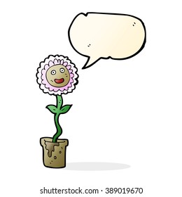 Cartoon-Blume mit Gesicht mit Sprachblase