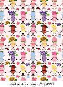 cartoon flower fairy seamless pattern