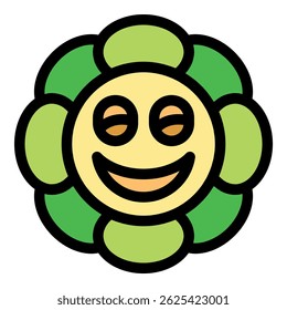 Cartoon flower with a joyful expression, smiling with closed eyes, conveying happiness and positivity