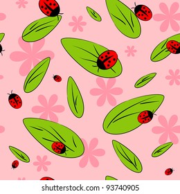 cartoon flower and ladybird. seamless texture.vector background