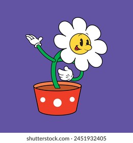 Cartoon flower in a pot mascot, vector