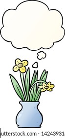 flor de dibujos animados en maceta con burbuja de pensamiento en un estilo de gradiente suave