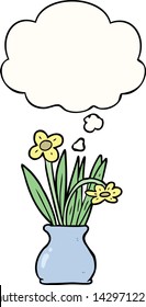 cartoon flower in pot with thought bubble