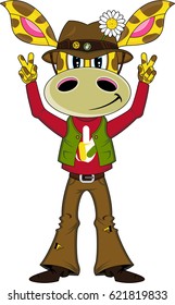 Cartoon Flower Power Giraffe Hippie