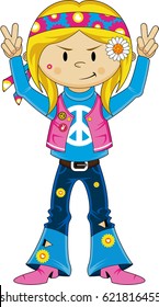 Cartoon Flower Power Hippie Girl