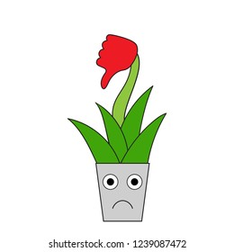 Cartoon flower. Sadness. Vector.