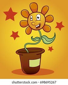 A cartoon flower smiling in a pot