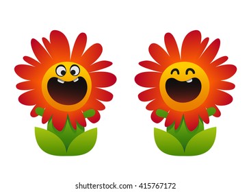cartoon flower smiling two types fun red
