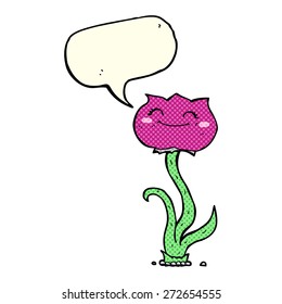 flor de caricatura con burbuja de habla