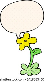 Cartoonblume mit Sprachblase im Comicstil