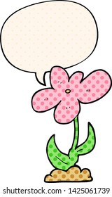 Cartoonblume mit Sprachblase im Comicstil