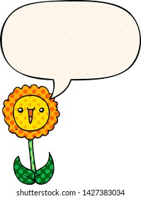 Cartoonblume mit Sprachblase im Comicstil