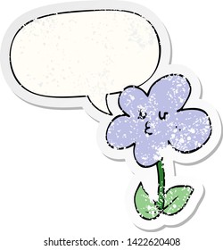 cartoon flower with speech bubble distressed distressed old sticker