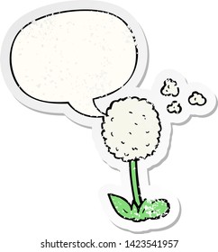 Cartoon Blume mit Sprachblase bedrückte alte Aufkleber