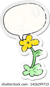 cartoon flower with speech bubble distressed distressed old sticker