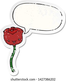 Cartoon Blume mit Sprachblase bedrückte alte Aufkleber