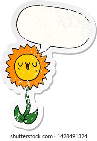 cartoon flower with speech bubble distressed distressed old sticker