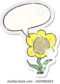 cartoon flower with speech bubble distressed distressed old sticker