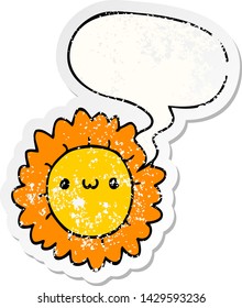 cartoon flower with speech bubble distressed distressed old sticker