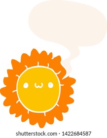 flor de desenho animado com balão de fala em estilo retrô