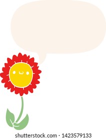 cartoon flower with speech bubble in retro style