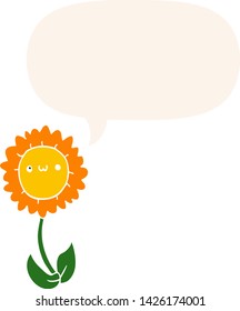cartoon flower with speech bubble in retro style