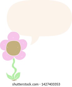 flor de caricatura con burbuja de habla en estilo retro
