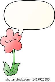 cartoon flower with speech bubble in smooth gradient style
