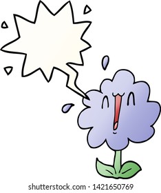 flor de dibujos animados con burbuja de habla en un estilo de gradiente suave