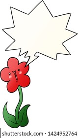 flor de dibujos animados con burbuja de habla en un estilo de gradiente suave