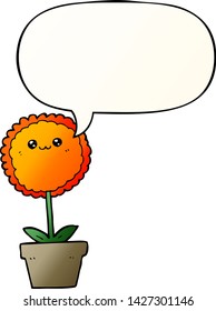 cartoon flower with speech bubble in smooth gradient style