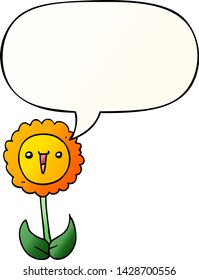 flor de dibujos animados con burbuja de habla en un estilo de gradiente suave