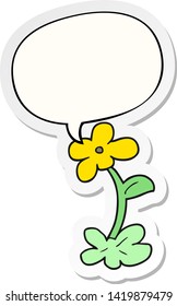 flor de caricatura con pegatina de burbuja de habla