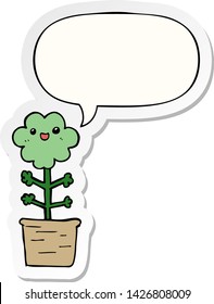 Cartoon-Blume mit Redeblase-Aufkleber