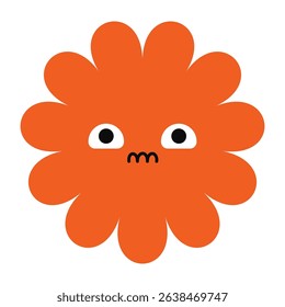 Cartoon flower with tearful eyes and a sorrowful expression. Bright colors and minimal shapes express deep emotion.