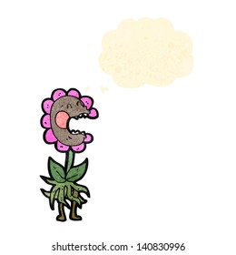flor de dibujos animados con burbuja de pensamientos