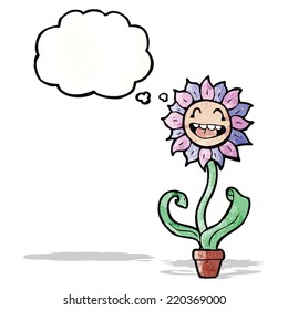 flor de dibujos animados con burbuja de pensamientos