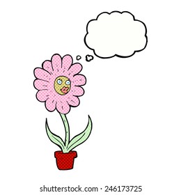 flor de dibujos animados con burbuja de pensamientos