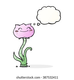 flor de dibujos animados con burbuja de pensamientos