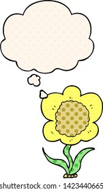 Cartoon-Blume mit Denkblase im Comicstil