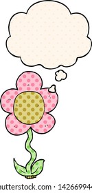 flor de caricatura con burbuja de pensamiento en el estilo de un libro de historietas