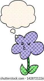 flor de caricatura con burbuja de pensamiento en el estilo de un libro de historietas