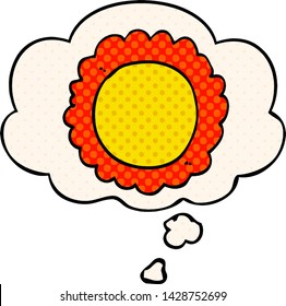 cartoon flower with thought bubble in comic book style