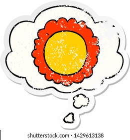 cartoon flower with thought bubble as a distressed worn sticker