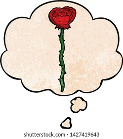 cartoon flower with thought bubble in grunge texture style