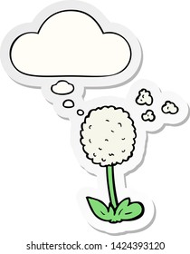 flor de dibujos animados con burbuja de pensamiento como pegatina impresa